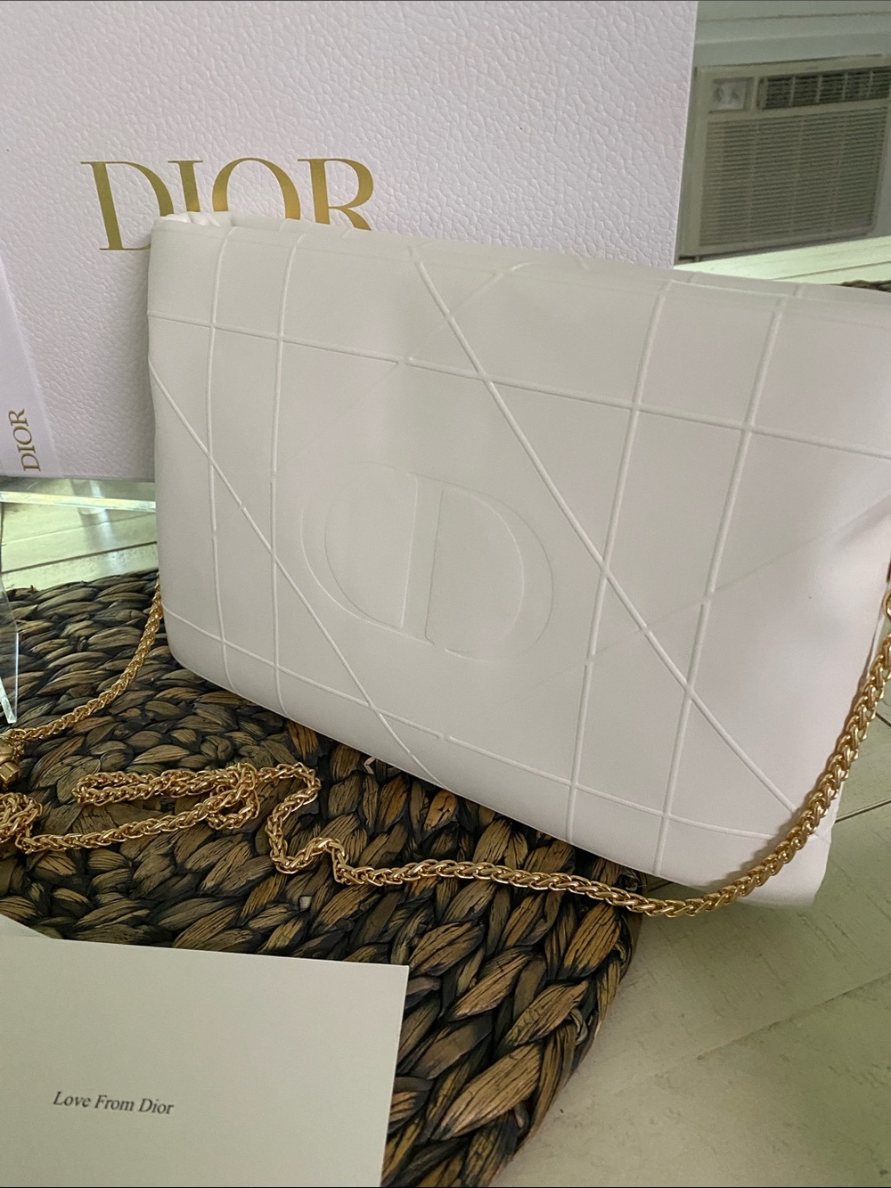 Dior Limited Edition White Quilted Faux Leather Pouch